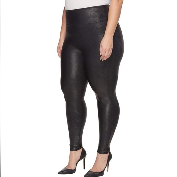 Spanx Spanxshape Faux Leather Leggings Shiny Vegan Tight Black Plus Size 3X - Picture 1 of 7